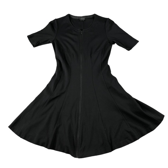 Theory Bonbi Zip Front Short Sleeve Fit and Flare Wool Dress Sz 4 Black - Picture 1 of 13